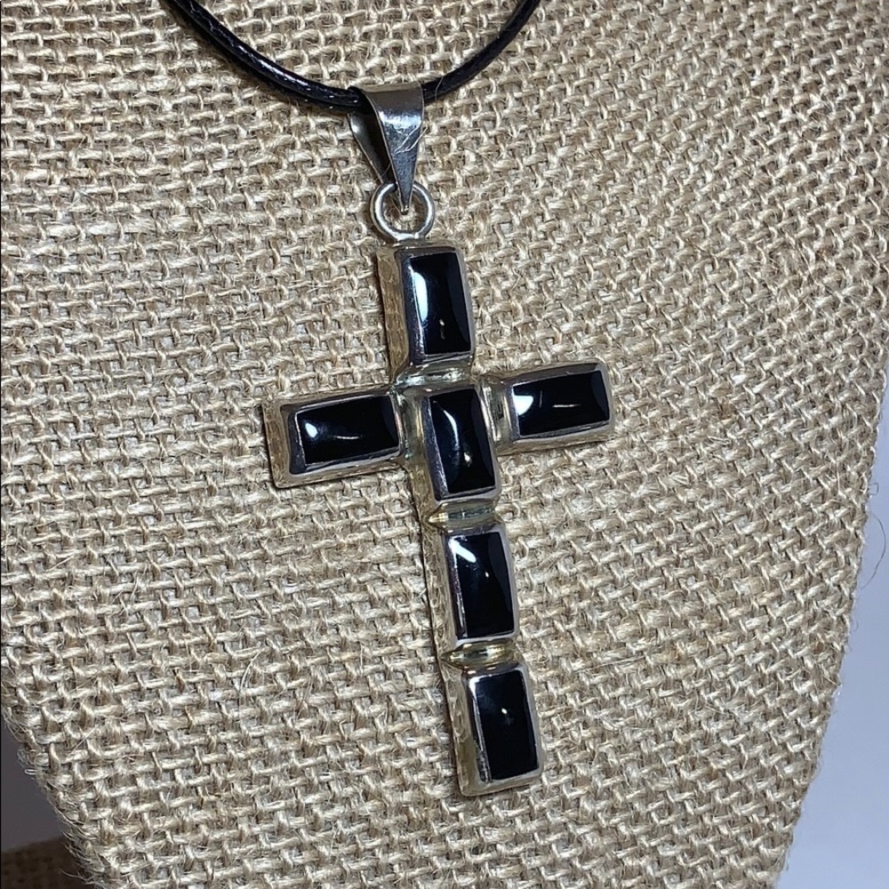 Black Stone and Sterling Cross